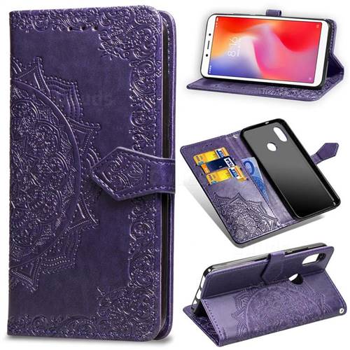 Embossing Imprint Mandala Flower Leather Wallet Case for Xiaomi Redmi Note 5 Pro - Purple