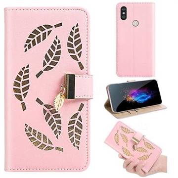 Hollow Leaves Phone Wallet Case for Xiaomi Redmi Note 5 Pro - Pink