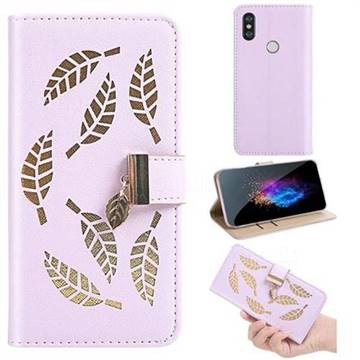 Hollow Leaves Phone Wallet Case for Xiaomi Redmi Note 5 Pro - Purple