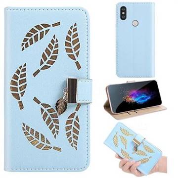 Hollow Leaves Phone Wallet Case for Xiaomi Redmi Note 5 Pro - Blue