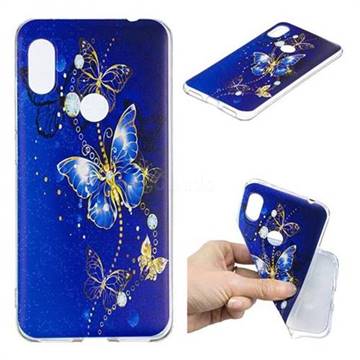 Gold and Blue Butterfly Super Clear Soft TPU Back Cover for Mi Xiaomi Redmi Note 6