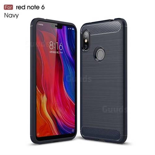 Luxury Carbon Fiber Brushed Wire Drawing Silicone TPU Back Cover for Mi Xiaomi Redmi Note 6 - Navy