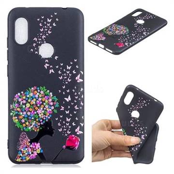 Corolla Girl 3D Embossed Relief Black TPU Cell Phone Back Cover for Mi Xiaomi Redmi Note 6