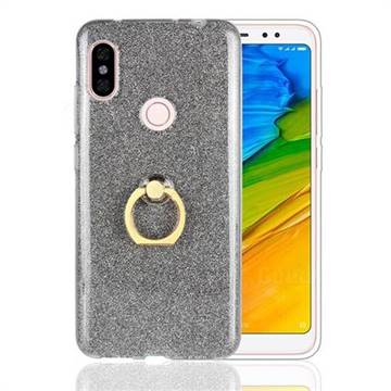 Luxury Soft TPU Glitter Back Ring Cover with 360 Rotate Finger Holder Buckle for Mi Xiaomi Redmi Note 6 - Black