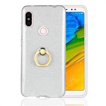 Luxury Soft TPU Glitter Back Ring Cover with 360 Rotate Finger Holder Buckle for Mi Xiaomi Redmi Note 6 - White