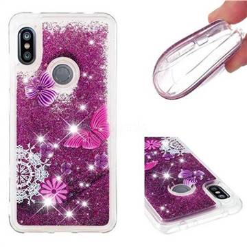 Purple Flower Butterfly Dynamic Liquid Glitter Quicksand Soft TPU Case for Mi Xiaomi Redmi Note 6