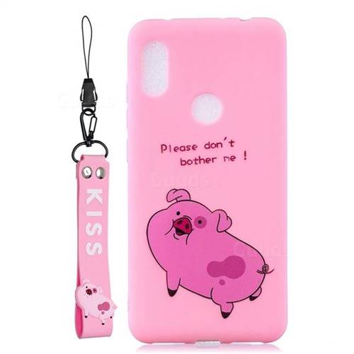 Pink Cute Pig Soft Kiss Candy Hand Strap Silicone Case for Mi Xiaomi Redmi Note 6