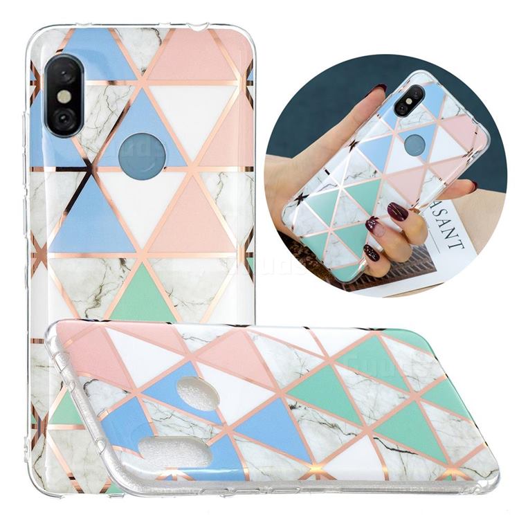 Fresh Triangle Painted Marble Electroplating Protective Case for Mi Xiaomi Redmi Note 6