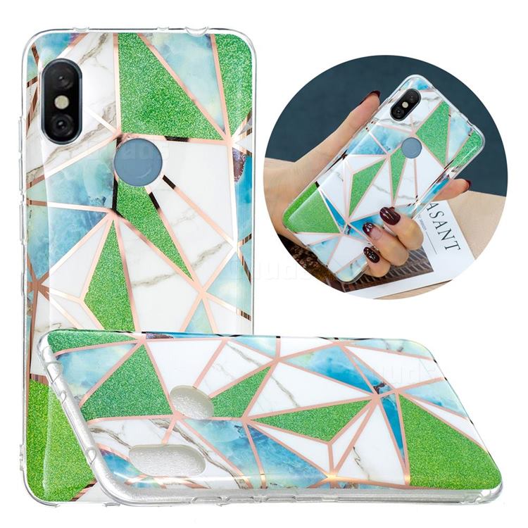 Green Triangle Painted Marble Electroplating Protective Case for Mi Xiaomi Redmi Note 6