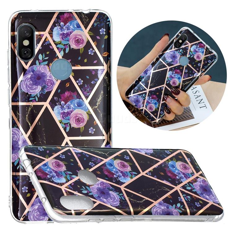 Black Flower Painted Marble Electroplating Protective Case for Mi Xiaomi Redmi Note 6