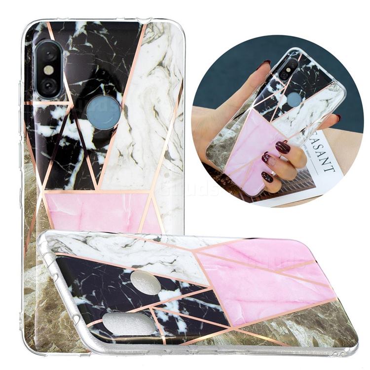 Pink and Black Painted Marble Electroplating Protective Case for Mi Xiaomi Redmi Note 6