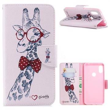 Glasses Giraffe Leather Wallet Case for Mi Xiaomi Redmi Note 6