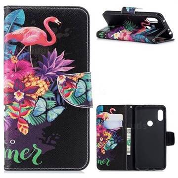 Flowers Flamingos Leather Wallet Case for Mi Xiaomi Redmi Note 6