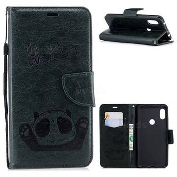 Embossing Hello Panda Leather Wallet Phone Case for Mi Xiaomi Redmi Note 6 - Seagreen