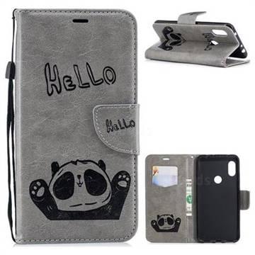 Embossing Hello Panda Leather Wallet Phone Case for Mi Xiaomi Redmi Note 6 - Grey