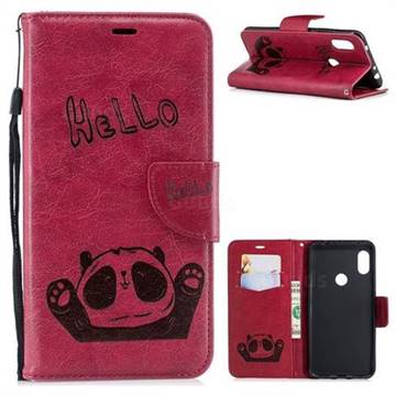Embossing Hello Panda Leather Wallet Phone Case for Mi Xiaomi Redmi Note 6 - Red