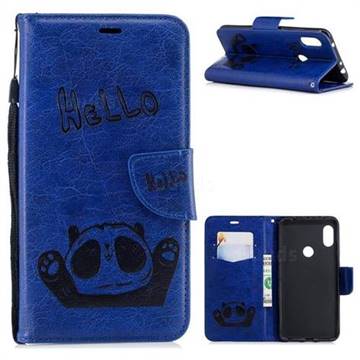 Embossing Hello Panda Leather Wallet Phone Case for Mi Xiaomi Redmi Note 6 - Blue