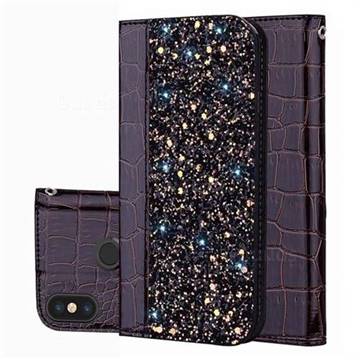 Shiny Crocodile Pattern Stitching Magnetic Closure Flip Holster Shockproof Phone Cases for Mi Xiaomi Redmi Note 6 - Black Brown