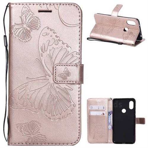 Embossing 3D Butterfly Leather Wallet Case for Mi Xiaomi Redmi Note 6 - Rose Gold