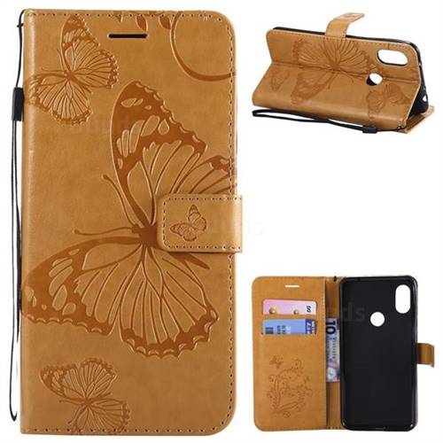 Embossing 3D Butterfly Leather Wallet Case for Mi Xiaomi Redmi Note 6 - Yellow