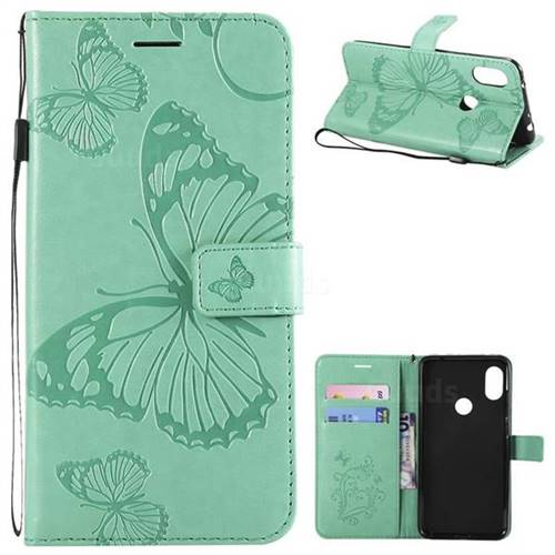 Embossing 3D Butterfly Leather Wallet Case for Mi Xiaomi Redmi Note 6 - Green