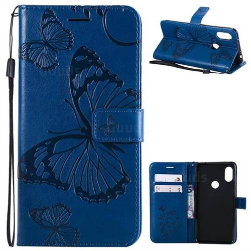 Embossing 3D Butterfly Leather Wallet Case for Mi Xiaomi Redmi Note 6 - Blue