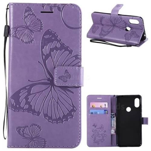 Embossing 3D Butterfly Leather Wallet Case for Mi Xiaomi Redmi Note 6 - Purple