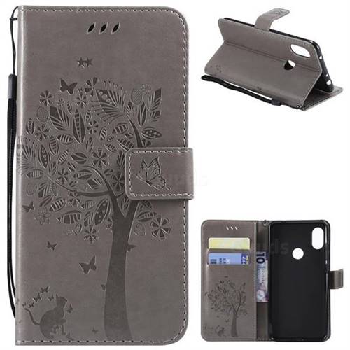 Embossing Butterfly Tree Leather Wallet Case for Mi Xiaomi Redmi Note 6 - Grey