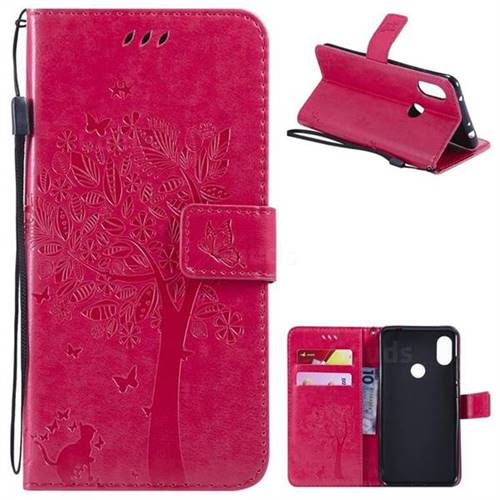 Embossing Butterfly Tree Leather Wallet Case for Mi Xiaomi Redmi Note 6 - Rose