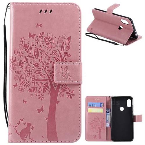 Embossing Butterfly Tree Leather Wallet Case for Mi Xiaomi Redmi Note 6 - Pink