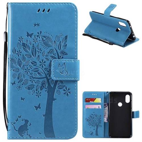Embossing Butterfly Tree Leather Wallet Case for Mi Xiaomi Redmi Note 6 - Blue