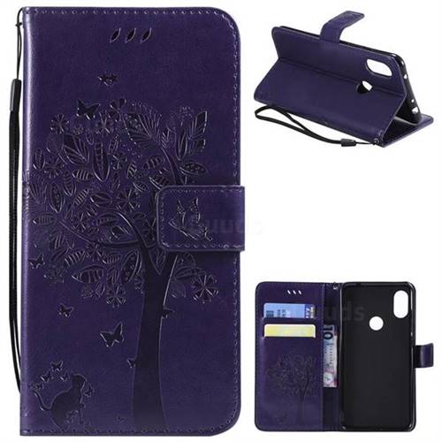 Embossing Butterfly Tree Leather Wallet Case for Mi Xiaomi Redmi Note 6 - Purple