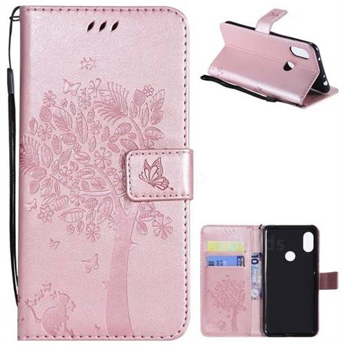 Embossing Butterfly Tree Leather Wallet Case for Mi Xiaomi Redmi Note 6 - Rose Pink