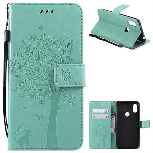Embossing Butterfly Tree Leather Wallet Case for Mi Xiaomi Redmi Note 6 - Cyan