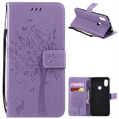 Embossing Butterfly Tree Leather Wallet Case for Mi Xiaomi Redmi Note 6 - Violet