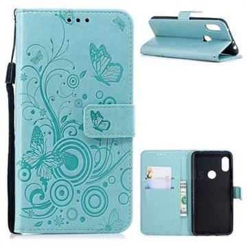 Intricate Embossing Butterfly Circle Leather Wallet Case for Mi Xiaomi Redmi Note 6 - Cyan