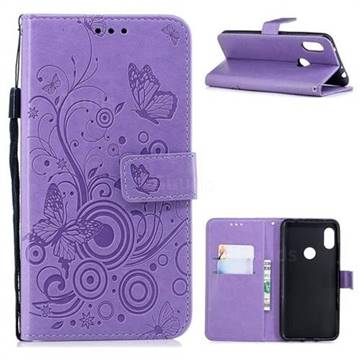 Intricate Embossing Butterfly Circle Leather Wallet Case for Mi Xiaomi Redmi Note 6 - Purple