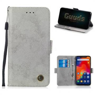 Retro Classic Leather Phone Wallet Case Cover for Mi Xiaomi Redmi Note 6 - Gray