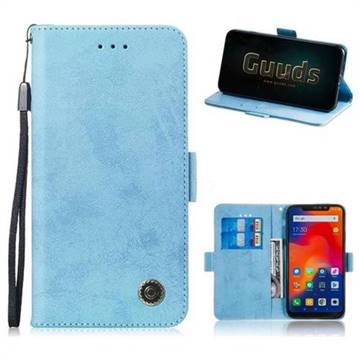 Retro Classic Leather Phone Wallet Case Cover for Mi Xiaomi Redmi Note 6 - Light Blue