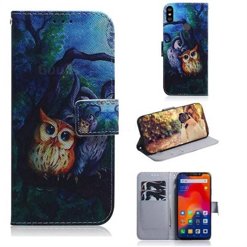 Oil Painting Owl PU Leather Wallet Case for Mi Xiaomi Redmi Note 6