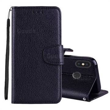 Litchi Pattern PU Leather Wallet Case for Mi Xiaomi Redmi Note 6 - Black