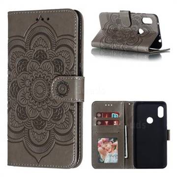 Intricate Embossing Datura Solar Leather Wallet Case for Mi Xiaomi Redmi Note 6 - Gray