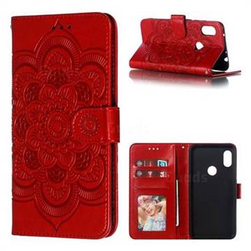 Intricate Embossing Datura Solar Leather Wallet Case for Mi Xiaomi Redmi Note 6 - Red