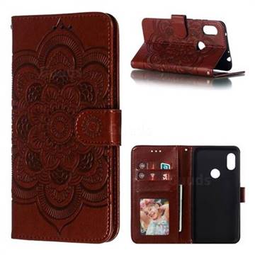 Intricate Embossing Datura Solar Leather Wallet Case for Mi Xiaomi Redmi Note 6 - Brown