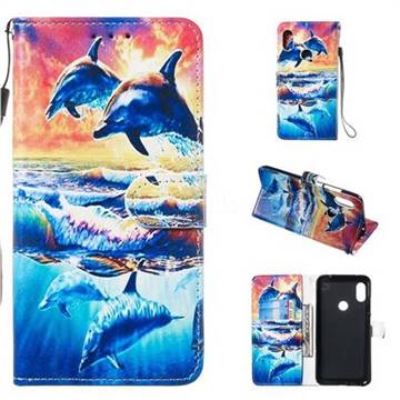 Couple Dolphin Smooth Leather Phone Wallet Case for Mi Xiaomi Redmi Note 6