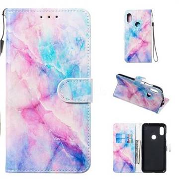 Blue Pink Marble Smooth Leather Phone Wallet Case for Mi Xiaomi Redmi Note 6