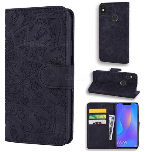 Retro Embossing Mandala Flower Leather Wallet Case for Mi Xiaomi Redmi Note 6 - Black