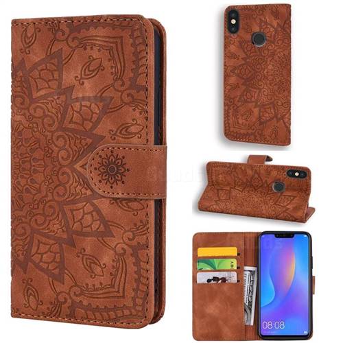 Retro Embossing Mandala Flower Leather Wallet Case for Mi Xiaomi Redmi Note 6 - Brown
