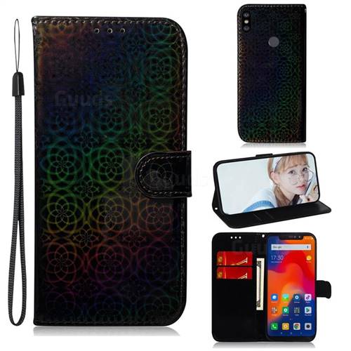 Laser Circle Shining Leather Wallet Phone Case for Mi Xiaomi Redmi Note 6 - Black