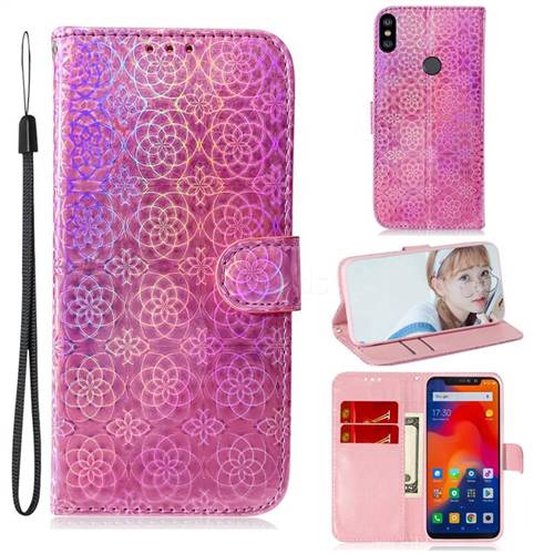 Laser Circle Shining Leather Wallet Phone Case for Mi Xiaomi Redmi Note 6 - Pink